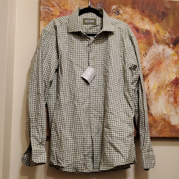 Sz XXL NWT VKNagrani made in Italy Men's Green Checkered Shirt